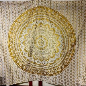 Elegant Gold and White Mandala Tapestry